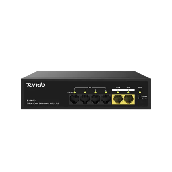 S106PC - Switch Tenda 4-Port PoE công suất 45W, 2-Port Uplink S106PC - 3
