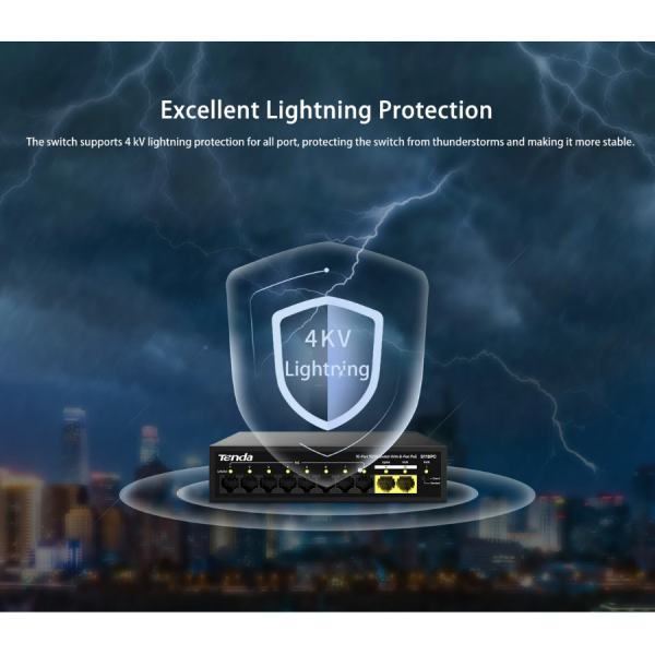 S110PC - Switch Tenda 8-Port PoE công suất 70W, 2-Port Uplink S110PC - 7