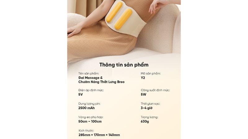 Đai massage chườm nóng bụng và thắt lưng Breo Y2-BREOY2-WHT-9
