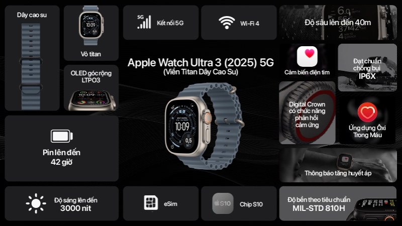 Apple Watch Ultra 3 (2025) 49mm 5G Viền Titan Dây Cao Su-MF0J4SA A-2