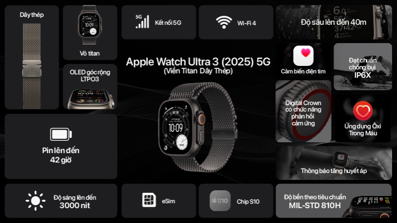 Apple Watch Ultra 3 (2025) 49mm 5G Viền Titan Dây Thép-MF1N4SA A-2