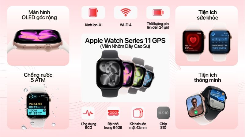 Apple Watch Series 11 42mm GPS Viền Nhôm Dây Cao Su-MEU04SA A-2