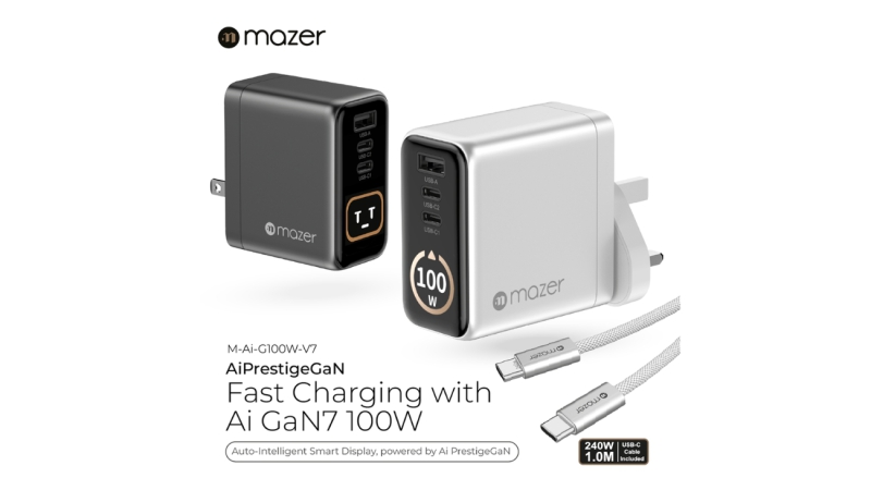 Bộ sạc nhanh Mazer 100W PD kèm cáp Type-C Ai Prestige GaN-M-AI-G100W-V7-BG-9