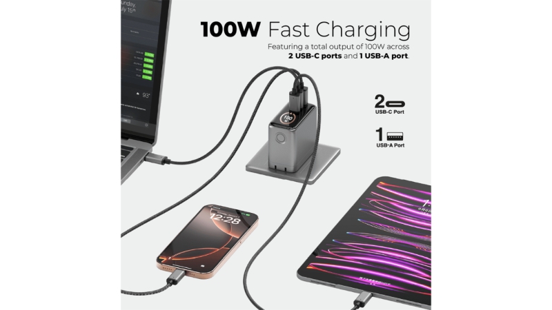 Bộ sạc nhanh Mazer 100W PD kèm cáp Type-C Ai Prestige GaN-M-AI-G100W-V7-BG-10