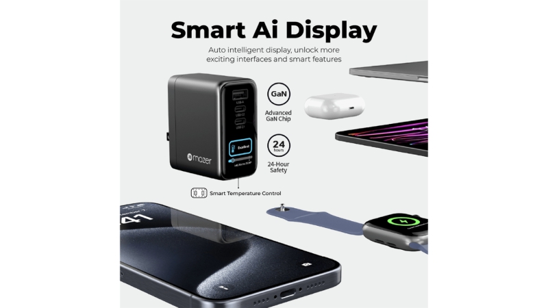 Bộ sạc nhanh Mazer 100W PD kèm cáp Type-C Ai Prestige GaN-M-AI-G100W-V7-BG-13