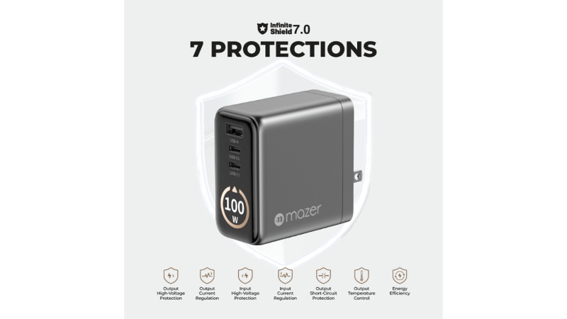 Bộ sạc nhanh Mazer 100W PD kèm cáp Type-C Ai Prestige GaN-M-AI-G100W-V7-BG-15