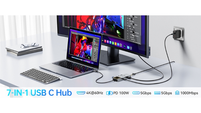 Hub chuyển đổi Type-C Mazer 7 in 1 Ai InfiniteHub Ultra-M-AI-HUB72-GY-3