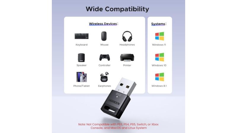 Đầu chuyển đổi Ugreen USB Bluetooth 6.0 Dongle EDR & BLE cho PC 75073 CM748-CM748-75073-5