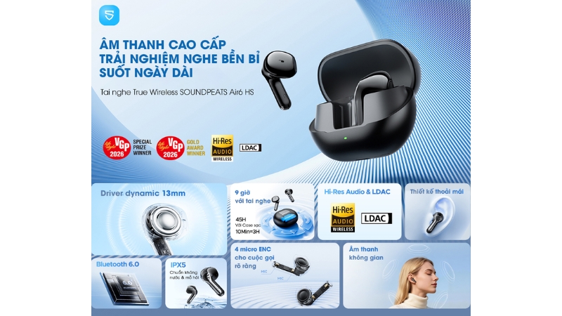 Tai nghe Bluetooth SoundPEATS Air 6 HS-SPE-AIR6HS-BLK-6