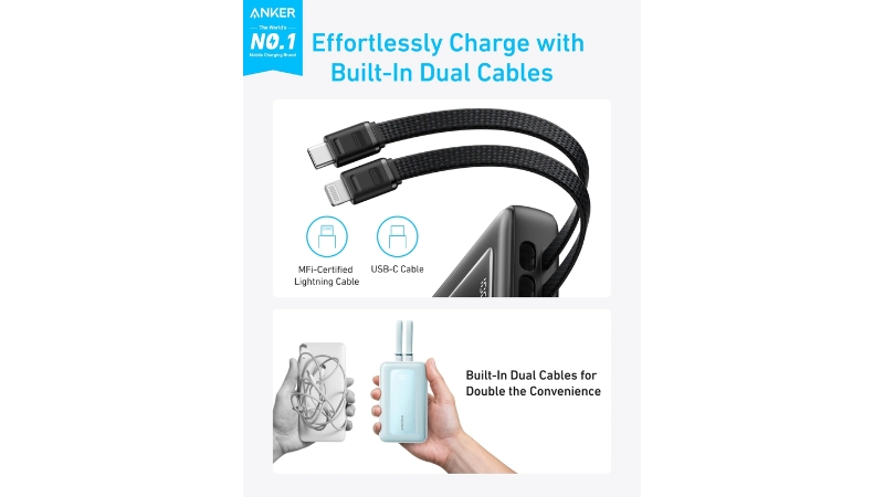 Pin sạc dự phòng Anker Zolo 20.000 mAh 45W tích hợp 2 cáp sạc-A1681G51-12