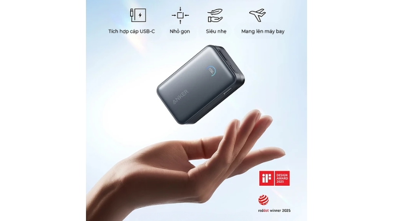 Pin sạc dự phòng Anker Nano 10.000 mAh 45W tích hợp cáp sạc-A1638WSN-3