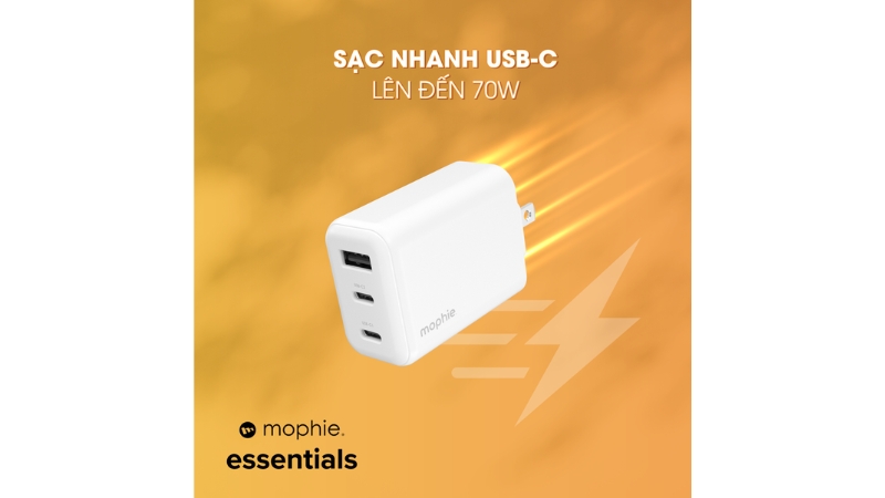 Cốc sạc nhanh Mophie 70W Essentials 2C1A GaN-409915672-11