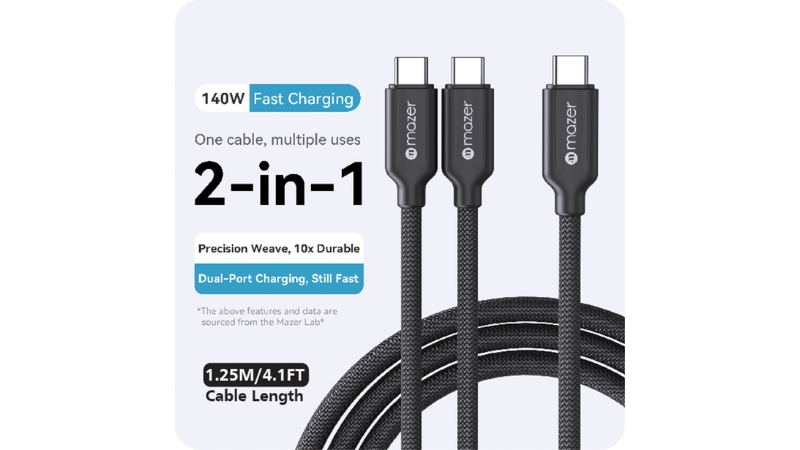 Cáp Type-C 3-in-1 Mazer 140W InfiniteLINK Scorpion 1.25m-M-Scorpion-C140-BK-3