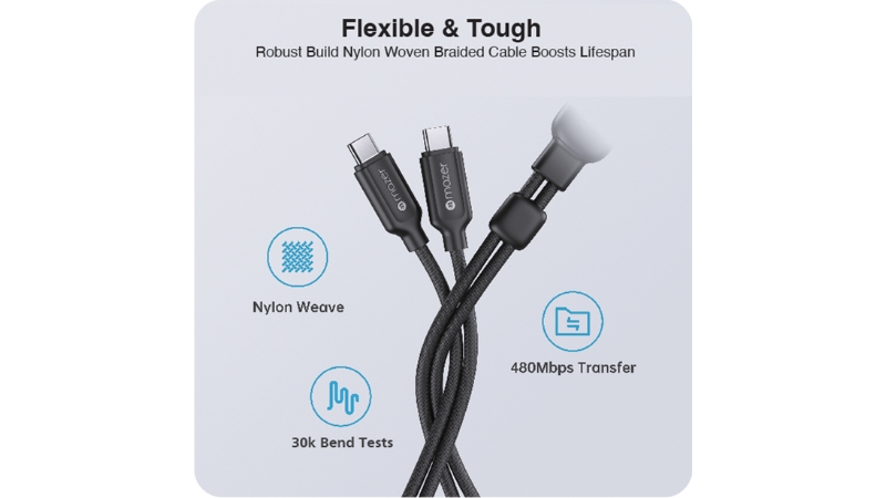 Cáp Type-C 3-in-1 Mazer 140W InfiniteLINK Scorpion 1.25m-M-Scorpion-C140-BK-9