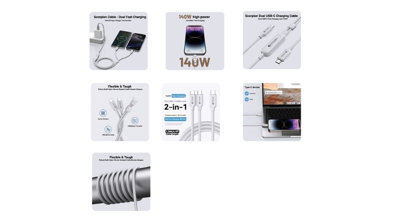 Cáp Type-C 3-in-1 Mazer 140W InfiniteLINK Scorpion 1.25m-M-Scorpion-C140-BK-11