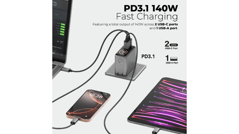 Bộ sạc kèm cáp Mazer PD140W Ai Prestige GaN-M-Ai-G140W-V7-SV-14