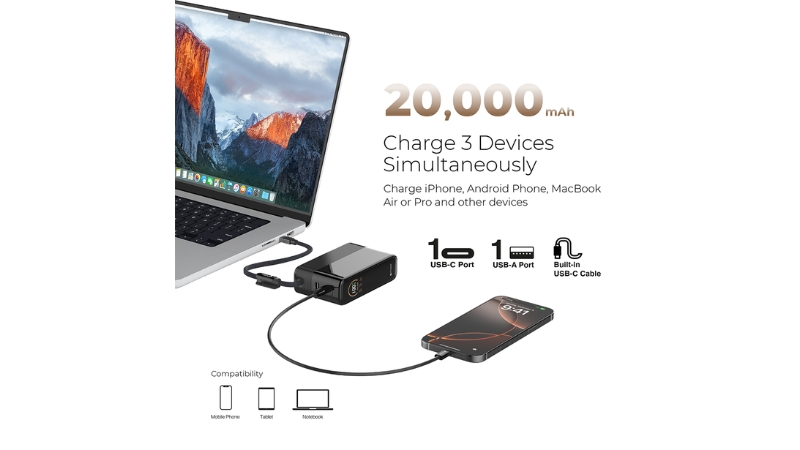 Pin sạc dự phòng Mazer 20.000 mAh 130W PowerCharge tích hợp cáp sạc-M-Ai-PC130L20-V7-BK-18
