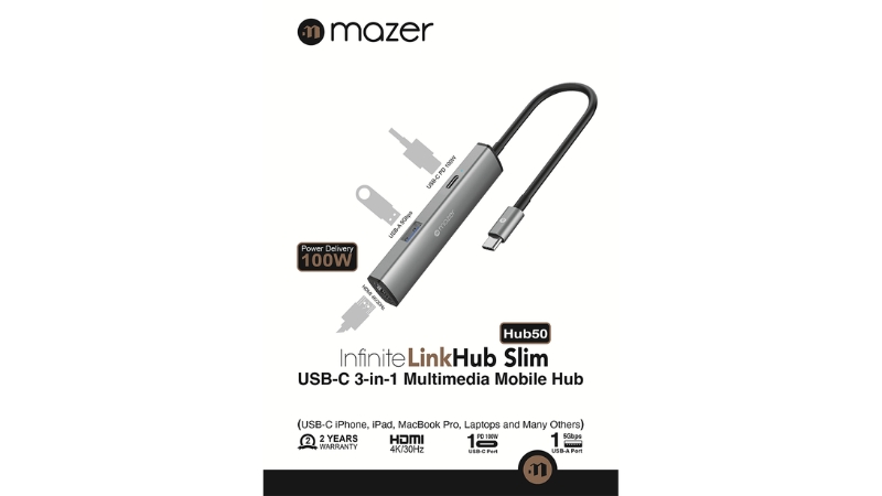 Hub chuyển đổi Type-C Mazer 3 in 1 4K 30Hz InfiniteHub-M-Hub50-GY-4