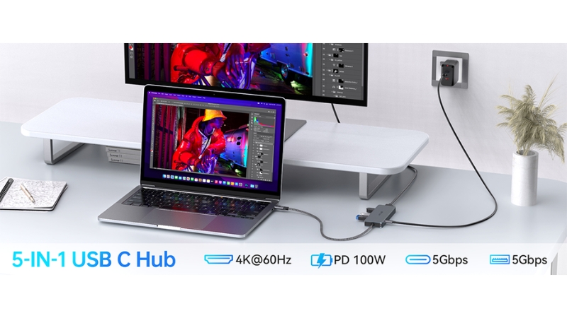Hub chuyển đổi Type-C Mazer 5 in 1 4K 60Hz 100W Infinite Link Pro Hub-M-Hub60-GY-4