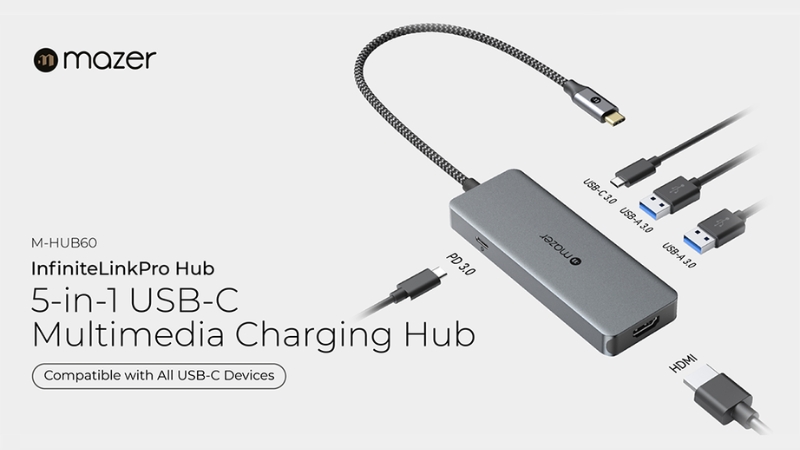 Hub chuyển đổi Type-C Mazer 5 in 1 4K 60Hz 100W Infinite Link Pro Hub-M-Hub60-GY-11