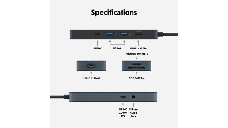 Hub chuyển đổi Type-C HyperDrive Flex 8 in 1 HD4102-HD4102BKGL-7