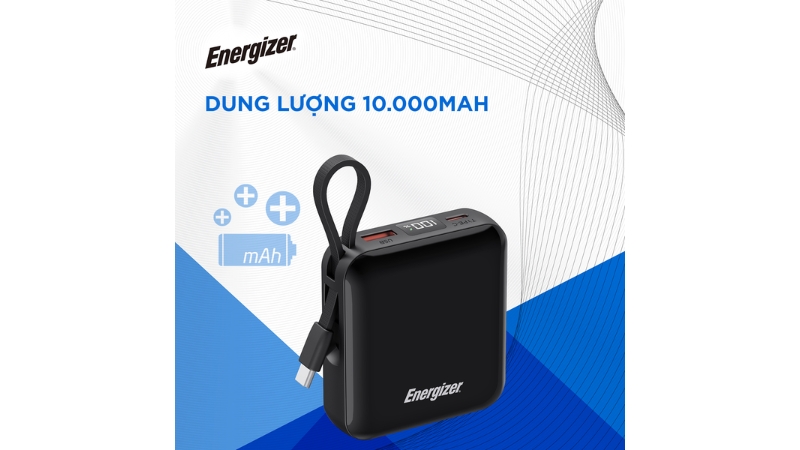 Pin sạc dự phòng Energizer 10.000 mAh 22.5W tích hợp cáp Type-C to Type-C-UE10095PQBK-8