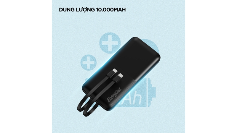 Pin sạc dự phòng Energizer 10.000 mAh 22.5W tích hợp 2 cáp Type-C to Type-C-UE10079PQBK-11