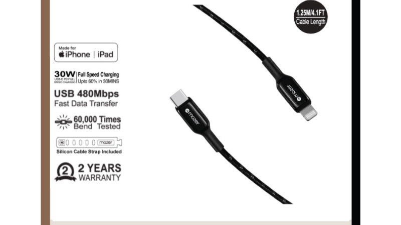 Cáp Type-C to Lightning Mazer Infinite.LINK Pro 3 MFi certified 1.25m-M-PL3PRO-C2L125-BK-6
