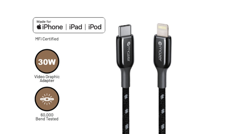 Cáp Type-C to Lightning Mazer Infinite.LINK Pro 3 MFi certified 1.25m-M-PL3PRO-C2L125-BK-2