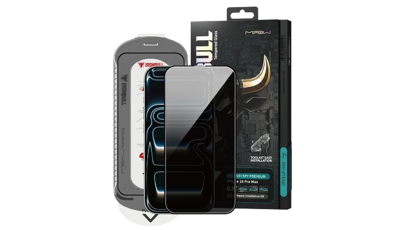 Dán kính cường lực chống nhìn trộm iPhone 18 Pro Mipow IRONBULL có khay dán-BJ810-BK-10
