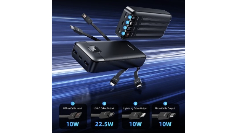 Pin sạc dự phòng Innostyle 20.000 mAh 22.5W MultiCharge Go tích hợp cáp sạc-MCG20KBLK-4