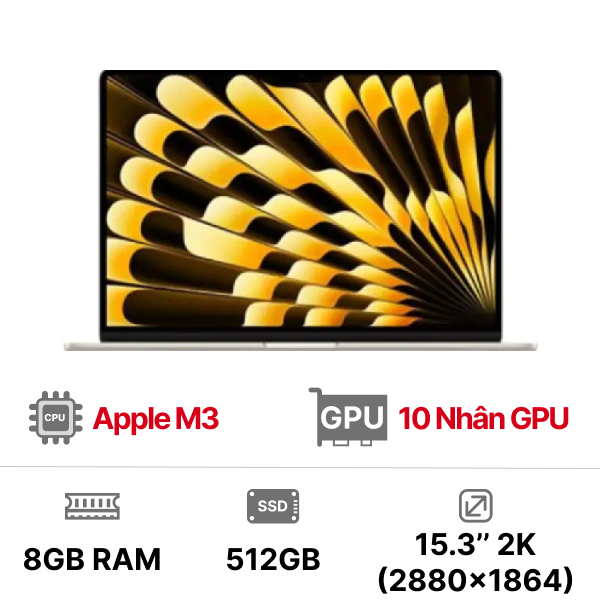 MacBook Air M3 15 inch 10GPU 8CPU 8GB 512GB - Chính Hãng VN