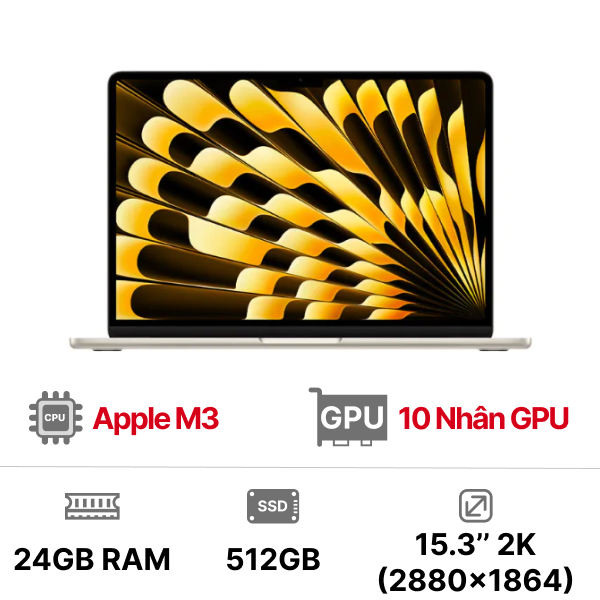 MacBook Air M3 15 inch 10GPU 8CPU 24GB 512GB - Chính hãng VN