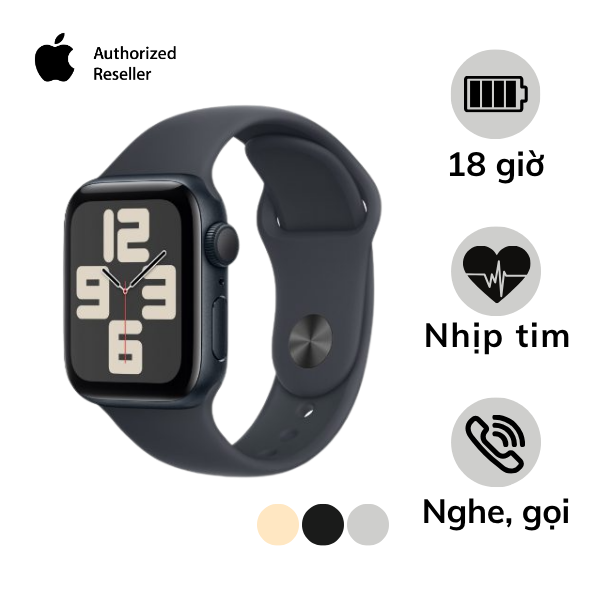 Apple Watch SE 2 2024 LTE 44mm Viền Nhôm Dây Cao Su - Chính hãng VN A