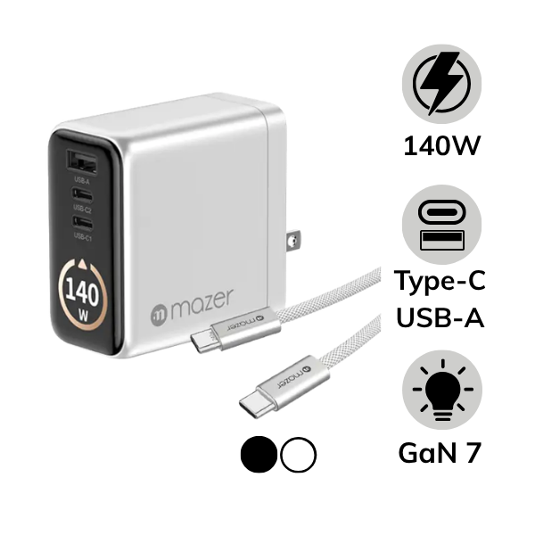 Bộ sạc kèm cáp Mazer PD140W Ai Prestige GaN