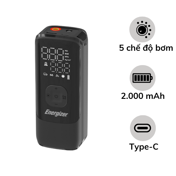 Bơm hơi di động cầm tay kiêm pin sạc dự phòng Energizer - PAC4000BK