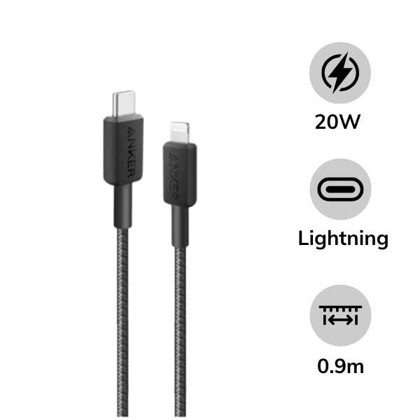 Cáp Type-C to Lightning Anker 322 bọc dù MFi 0.9m