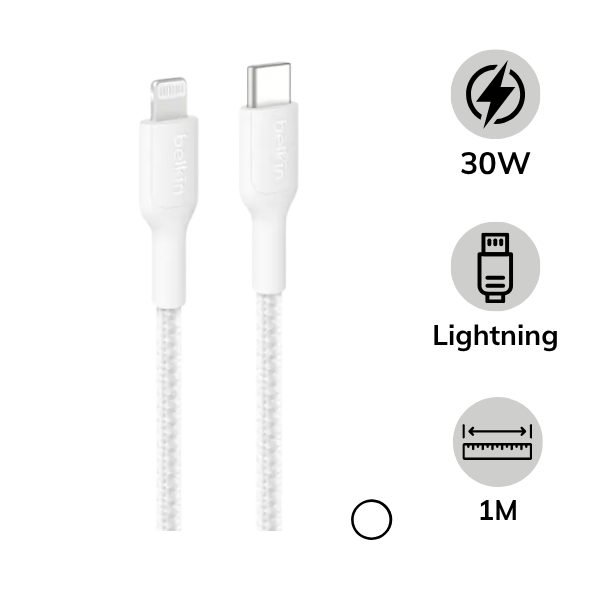 Cáp Type-C to Lightning Belkin 30W 1M bọc dù