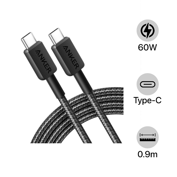 A81F5H11 - Cáp Type-C to Type-C Anker 0.9m 60W 322 Nylon A81F5