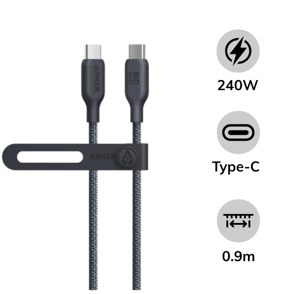Cáp Type-C to Type-C Anker 543 240W 0.9m Bọc Dù Bio-Braided Fast Charge