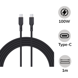 Cáp Type-C to Type-C Aukey 100W Bọc Dù 1m CC100