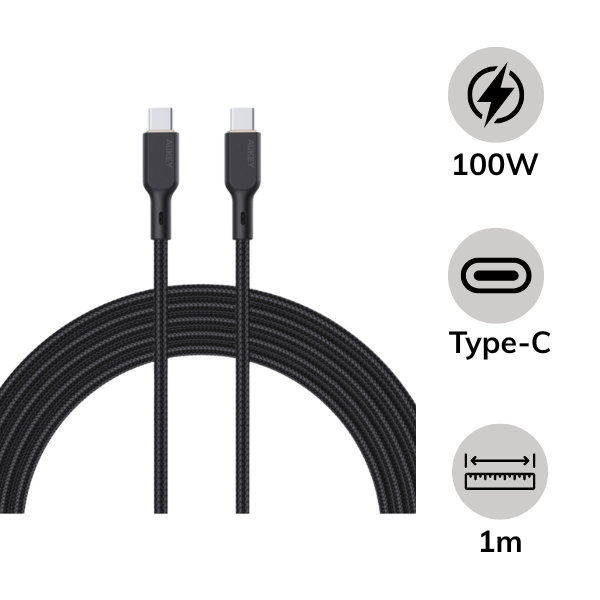CB-CC100 - Cáp Type-C to Type-C Aukey 100W Bọc Dù 1m CC100