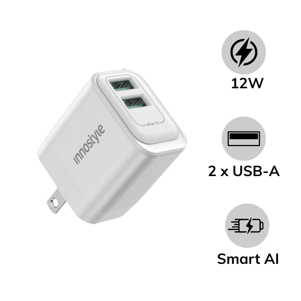 Cốc sạc Innostyle 2 cổng 12W USB-A Minigo 2 Smart Charging Ai Version 2