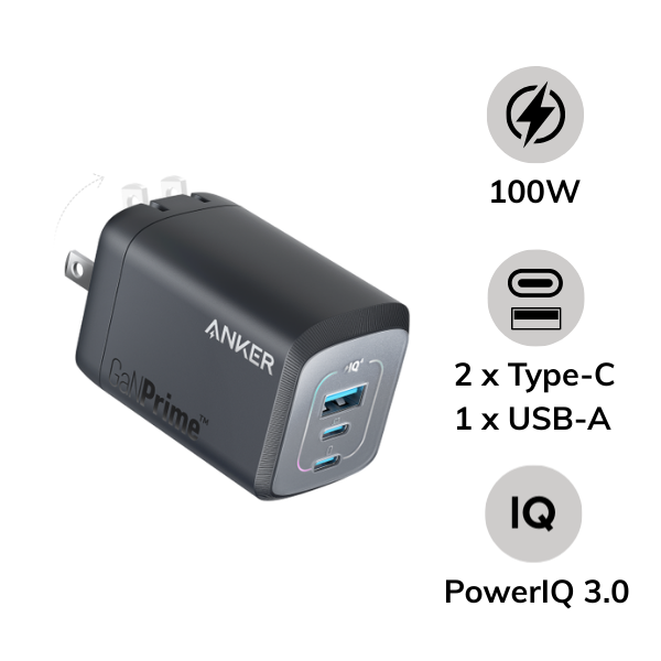 Cốc sạc nhanh Anker 100W 3 cổng Prime A2343