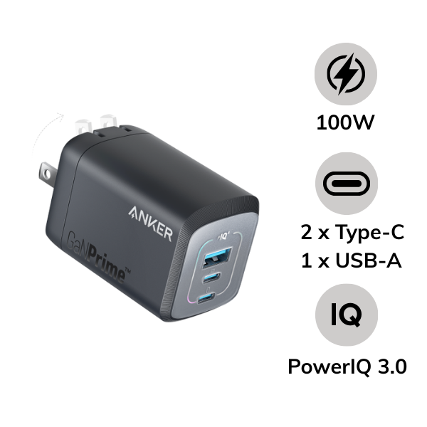 Cốc sạc nhanh Anker 100W 3 cổng Prime A2343