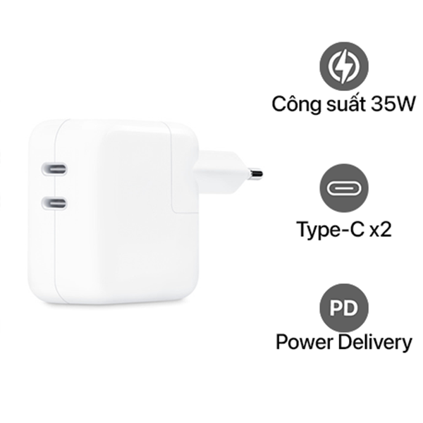 MNWP3ZA A - Cốc sạc nhanh Apple 35W 2 cổng Type-C Chính Hãng MNWP3ZA