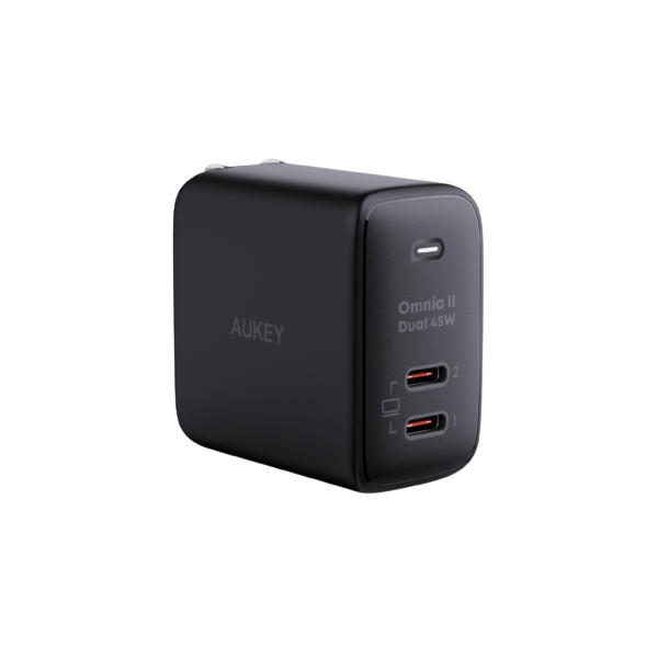 Cốc sạc nhanh Aukey 2 cổng 45W GaN PA-B4 (chấu gập)