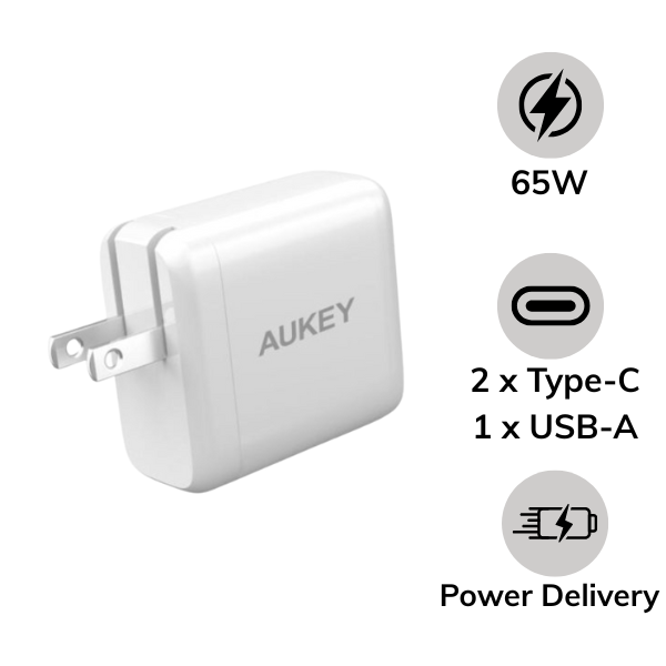 PA-D9-WE - Cốc sạc nhanh Aukey 65W PD 3 cổng