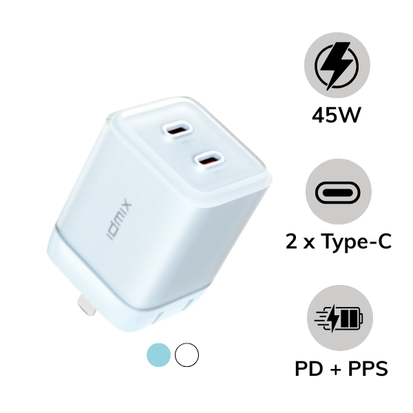 Cốc sạc nhanh IDMIX 45W 2 cổng Type-C P45Pro II
