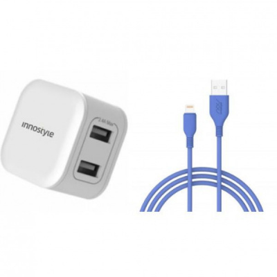 IC12SA + JIAL150 BLUEE - Combo Cốc + Cáp sạc Innostyle 12W 2 cổng Minigo  2 Smart